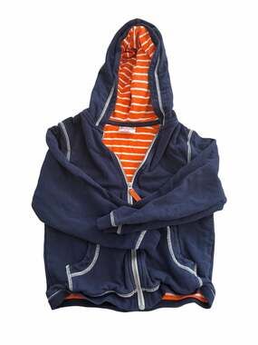 Hanna Andersson Boys Navy Blue Full Zip Hoodie Orange Striped Size 120 6-7